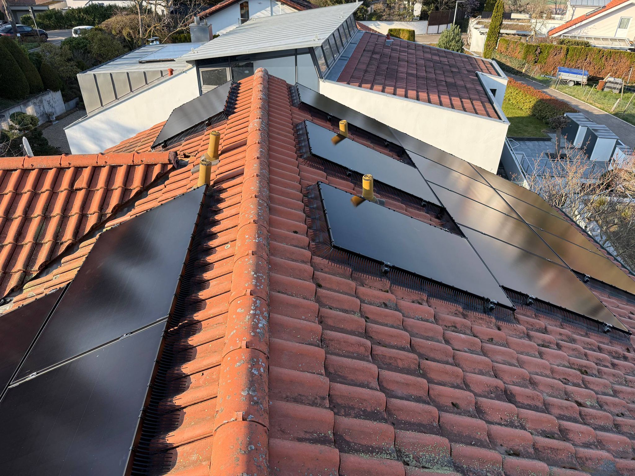 Professional bird protection system installed on solar panels