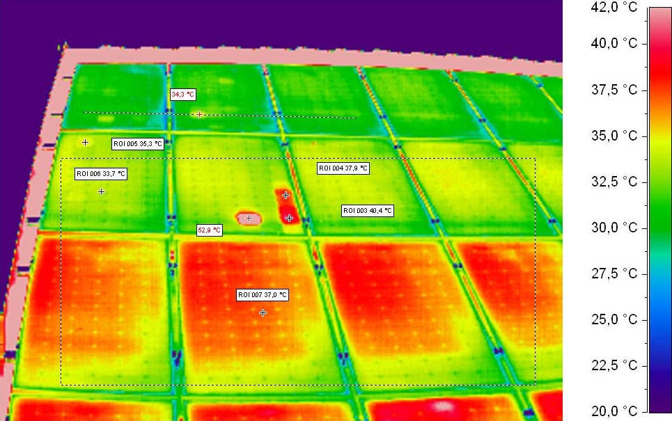 Thermographie infrarouge montrant des points chauds sur cellules PV — PV Protector®