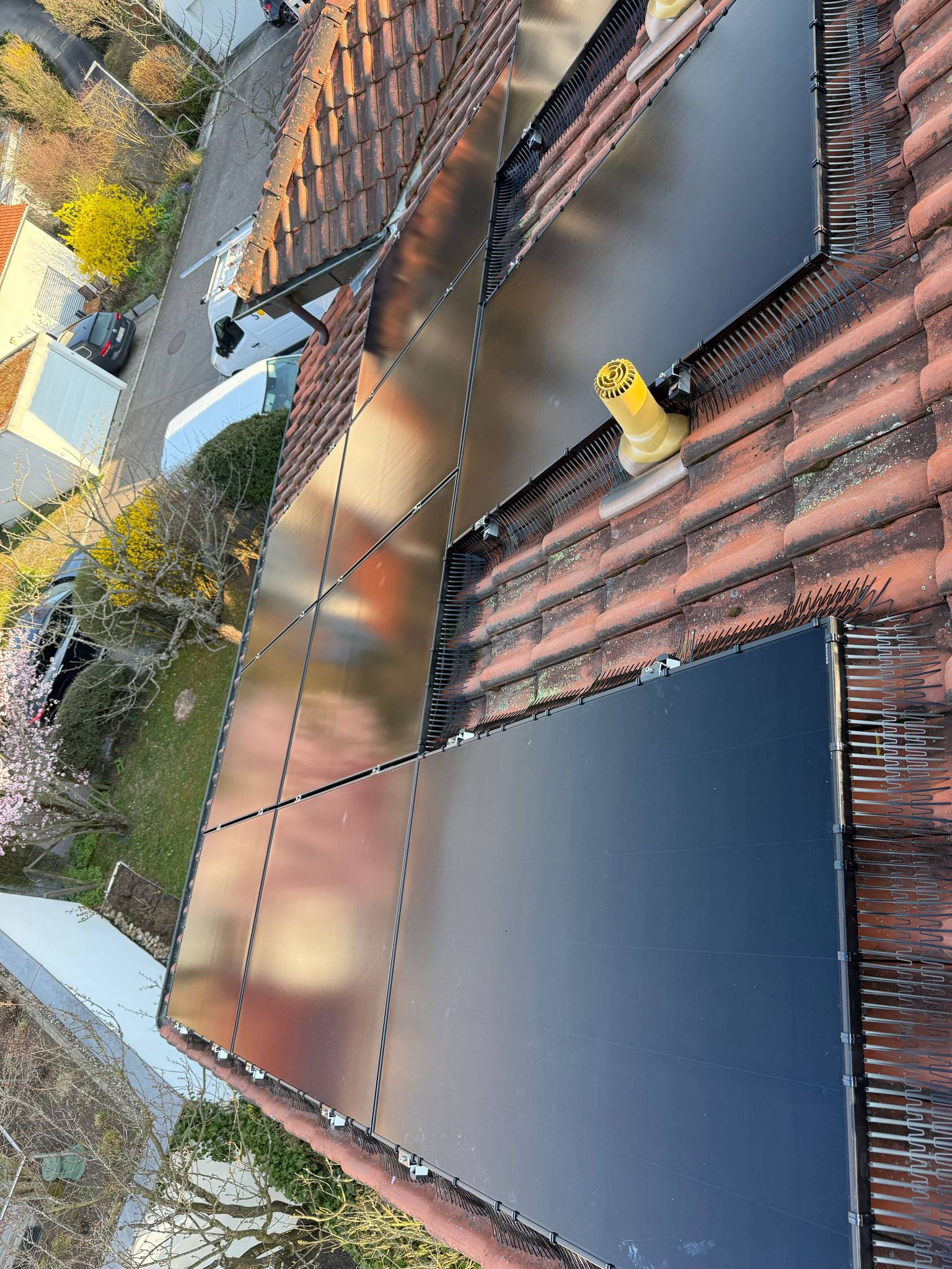 Professional bird protection system installed on solar panels