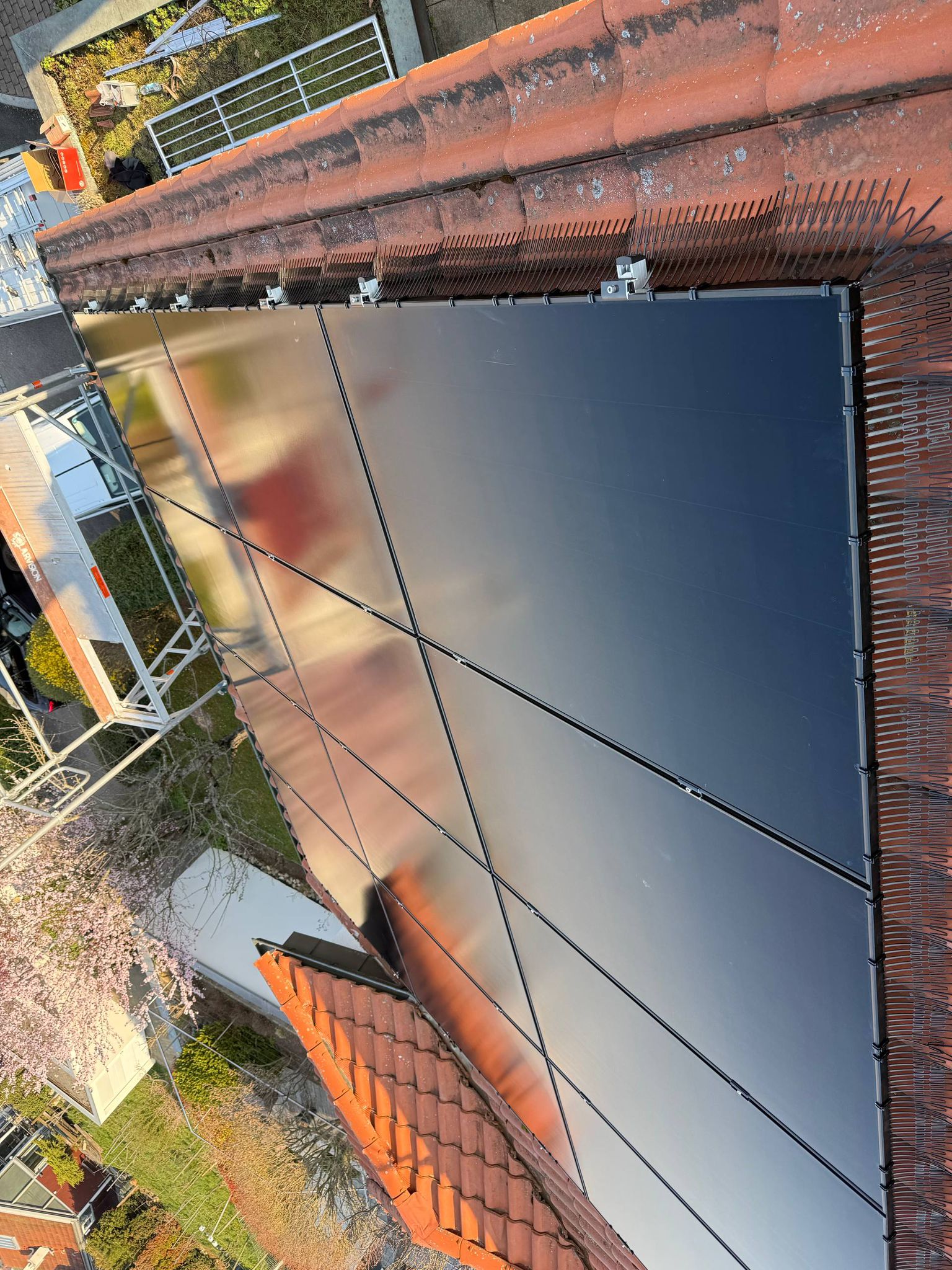 Professional bird protection system installed on solar panels