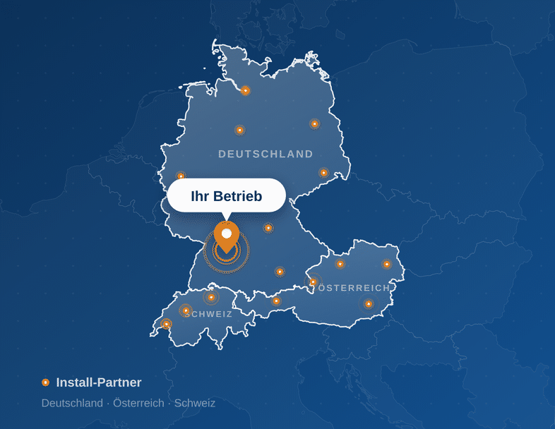 Install-Partner-Karte für Deutschland, Österreich und die Schweiz — Ihr Betrieb, Ihre Region — PV Protector®