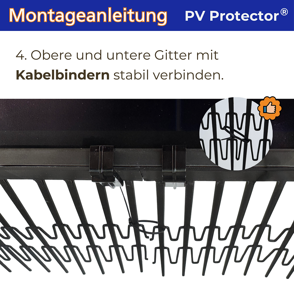 Miniatura: PV Protector – ochrana proti ptákům pro solární moduly, 150 mm, montáž bez nářadí