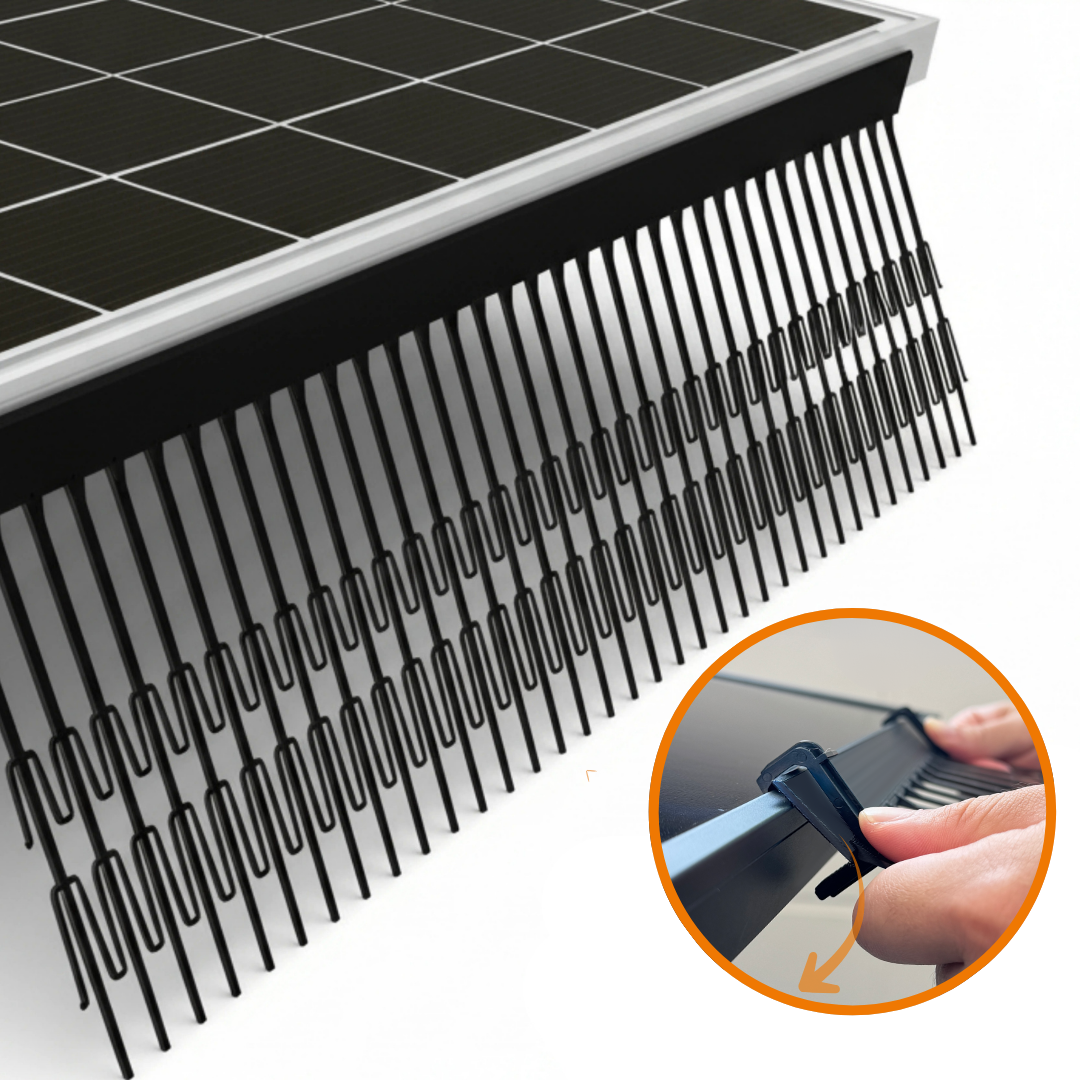 Professional bird protection system installed on solar panels