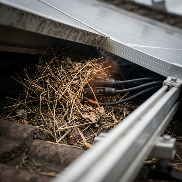 Professional bird protection system installed on solar panels