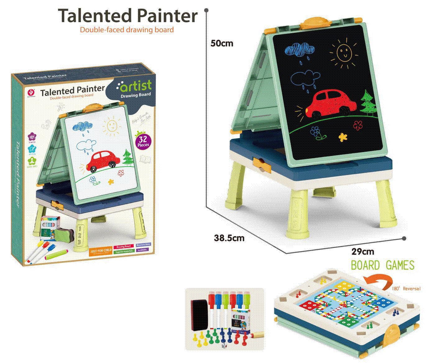 Pizarra 2 en 1 con juegos