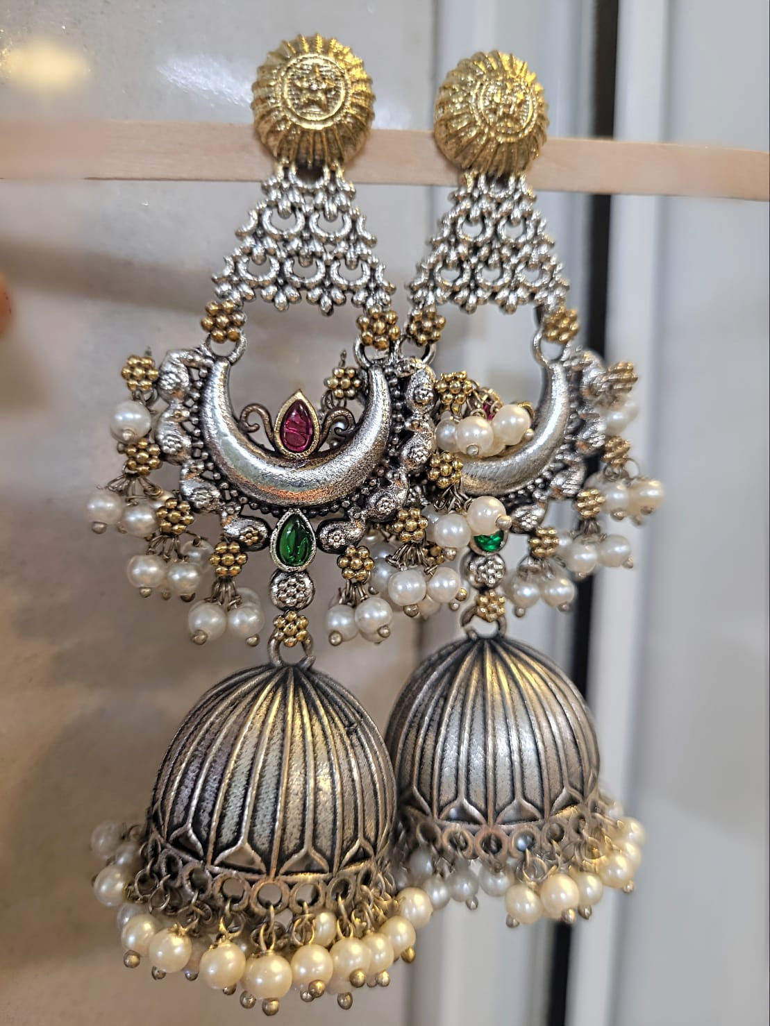 Red & Green Toned Jhumkas -Mash