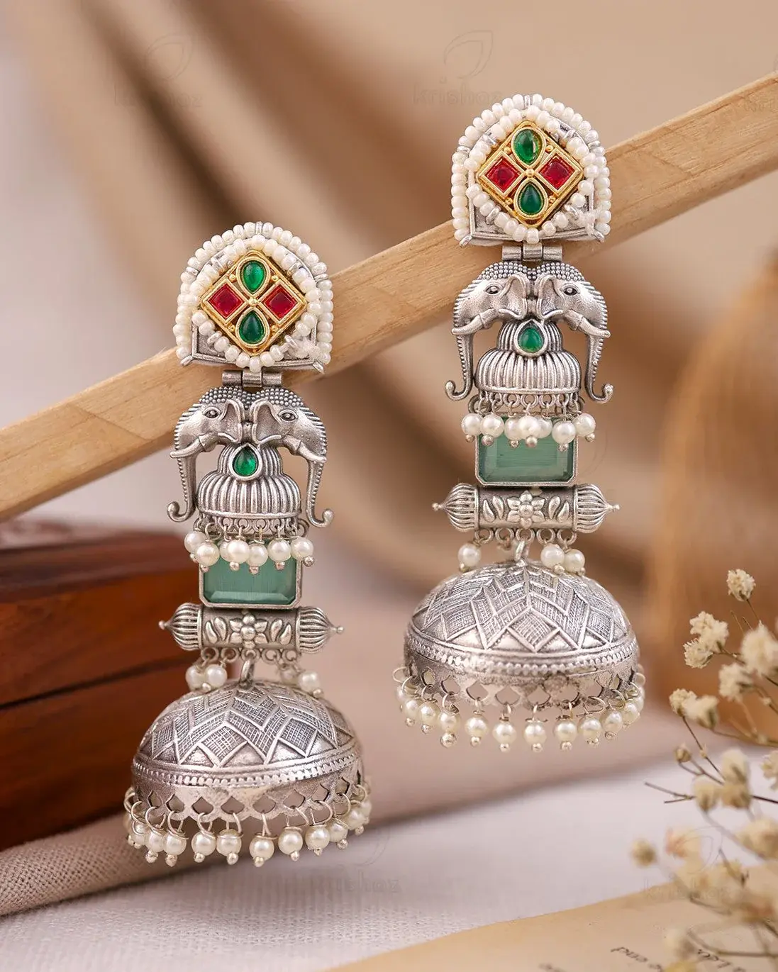 Turquoise Sliver - Gold Toned Jhumka