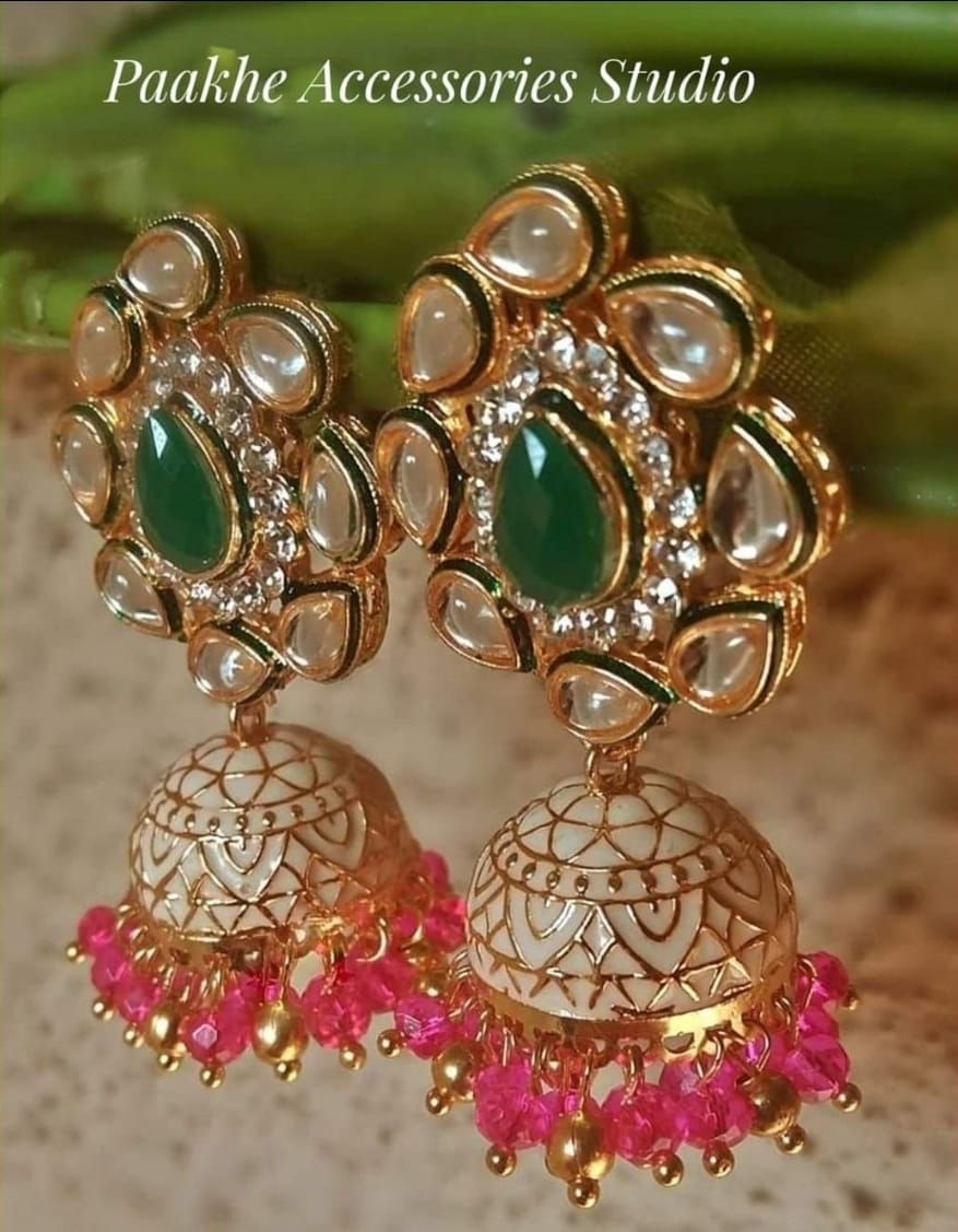 White Green and Pink Jhumka