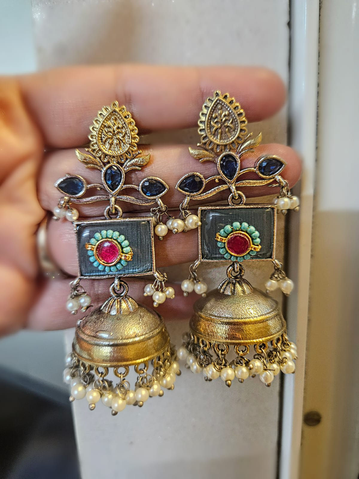 Alia Bhatt inspired Dual Toned Jhumkas Teal Blue