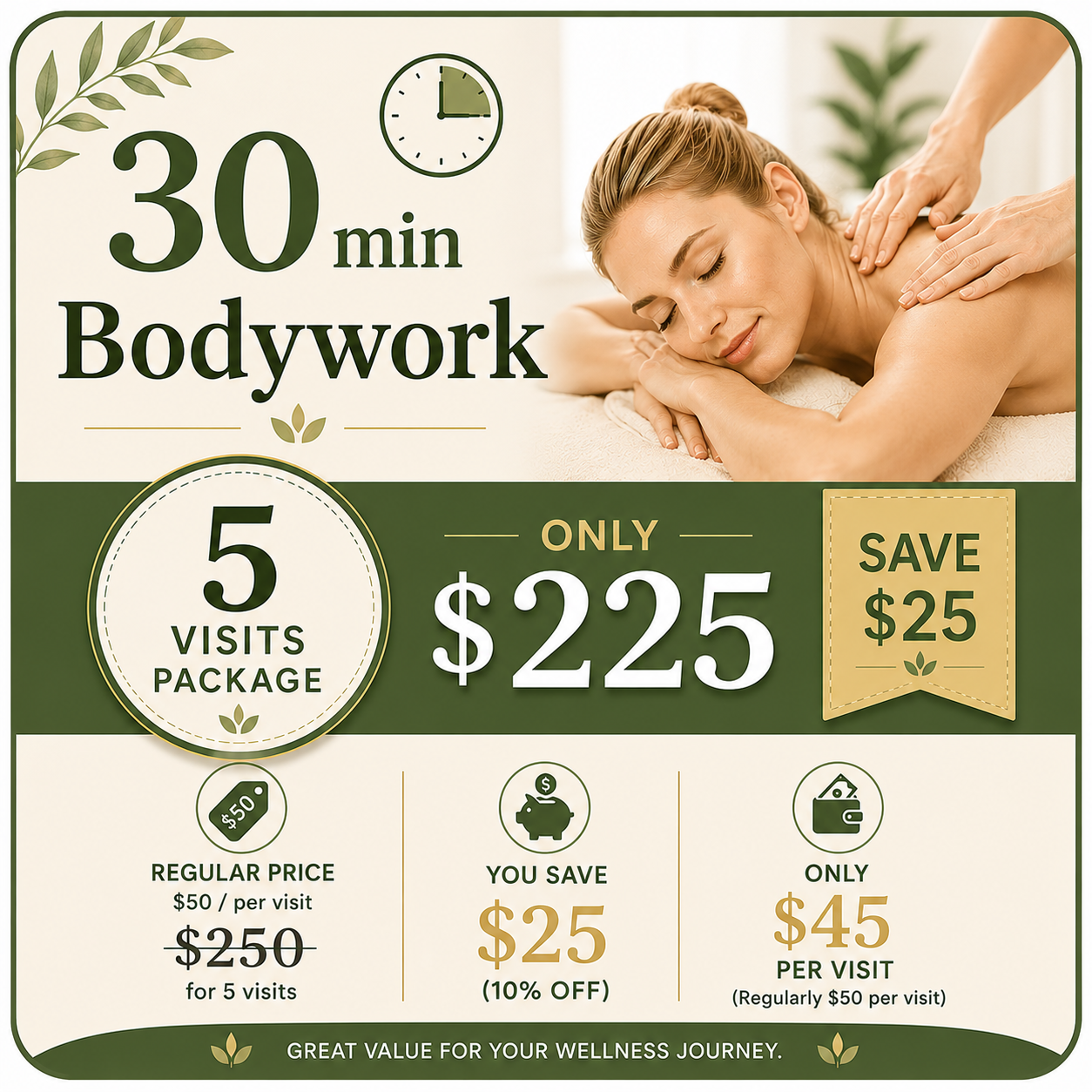 30-Minute Bodywork Package (5 Visits)