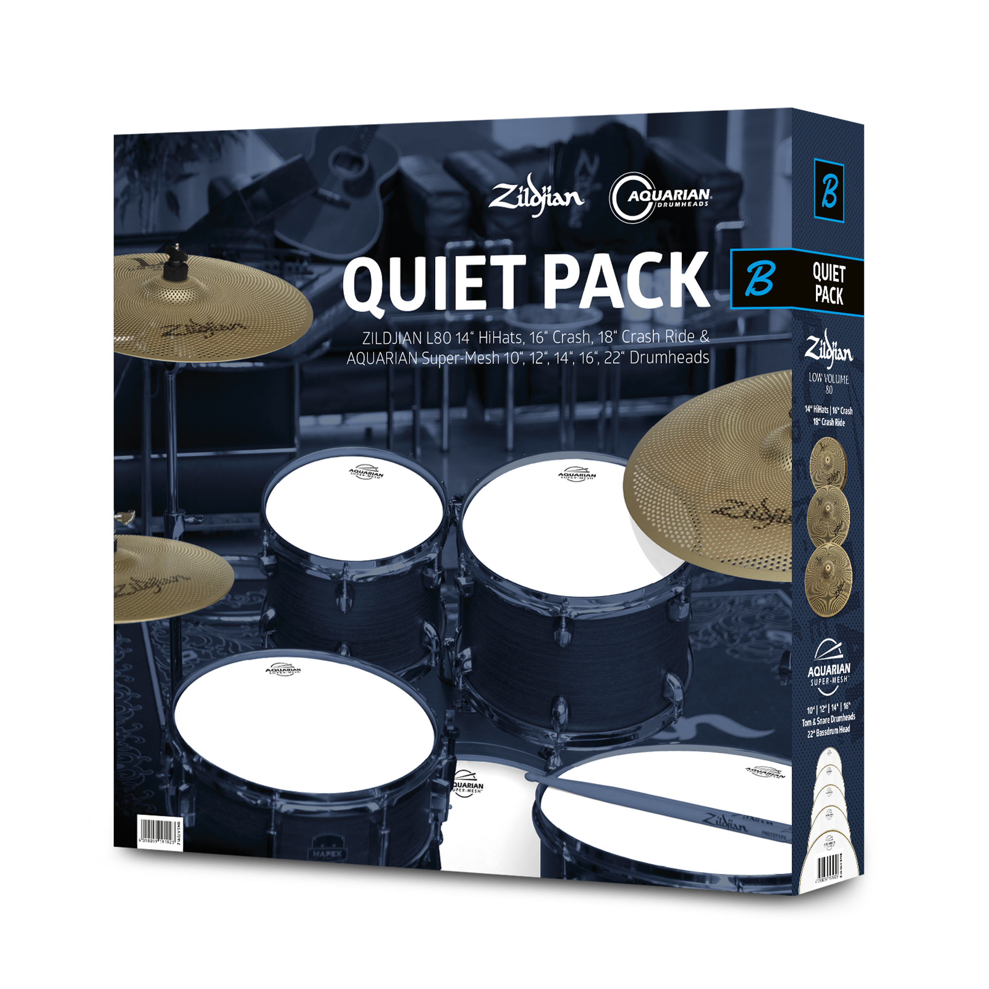 ZILDJIAN Becken Set, Quiet Pack B, ZI Low Volume und AQ Super Mesh