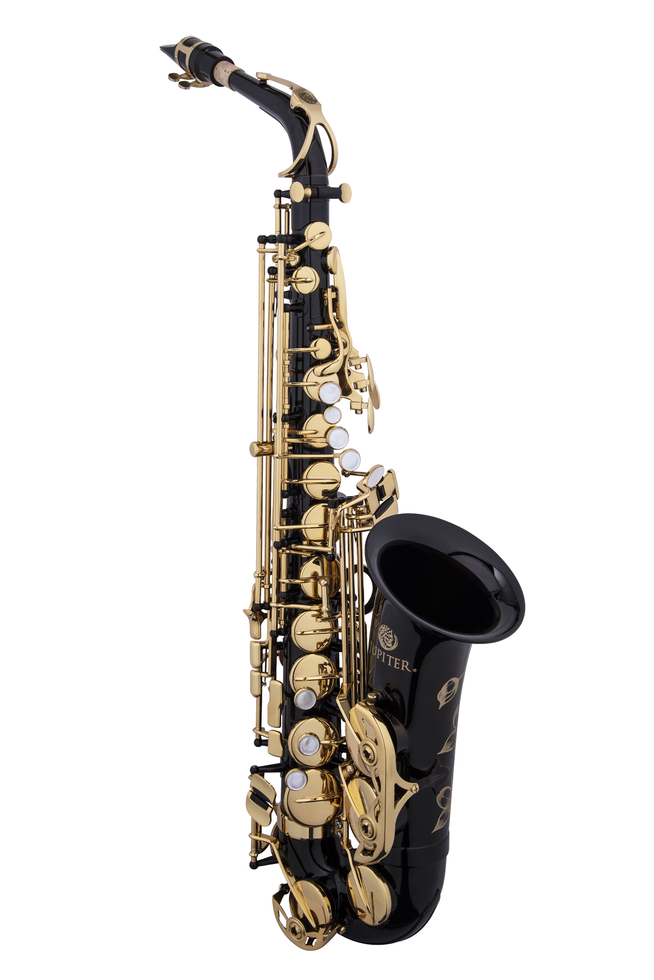 JUPITER JAS1100GOQ Eb Altsaxophon in Gilded Onyx auf Ständer im Studio beleuchtet
