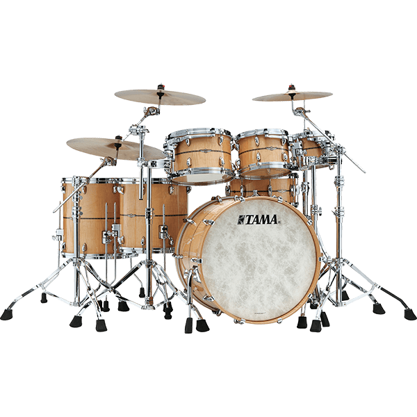 Komplettes TAMA STAR Maple Drumset in Gloss Natural Curly Maple mit sechs Kesseln und Snare