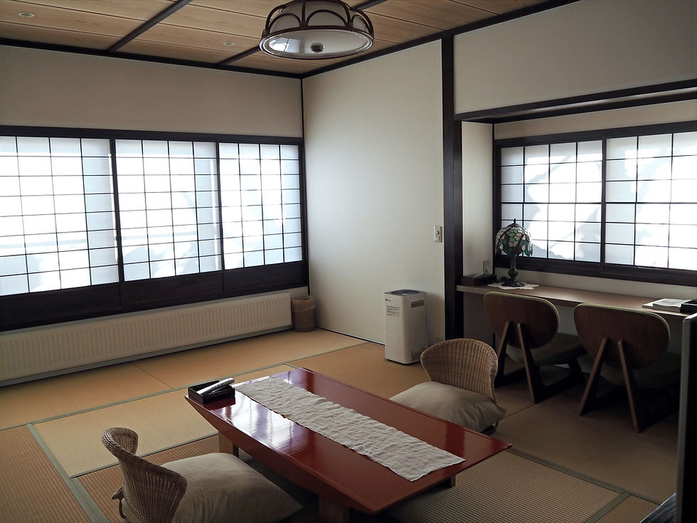 Travel back in time and experience treasured recollections of Japanese tradition through Ryokan. Tendo So Ryokan room in Yamagata, Tricolage