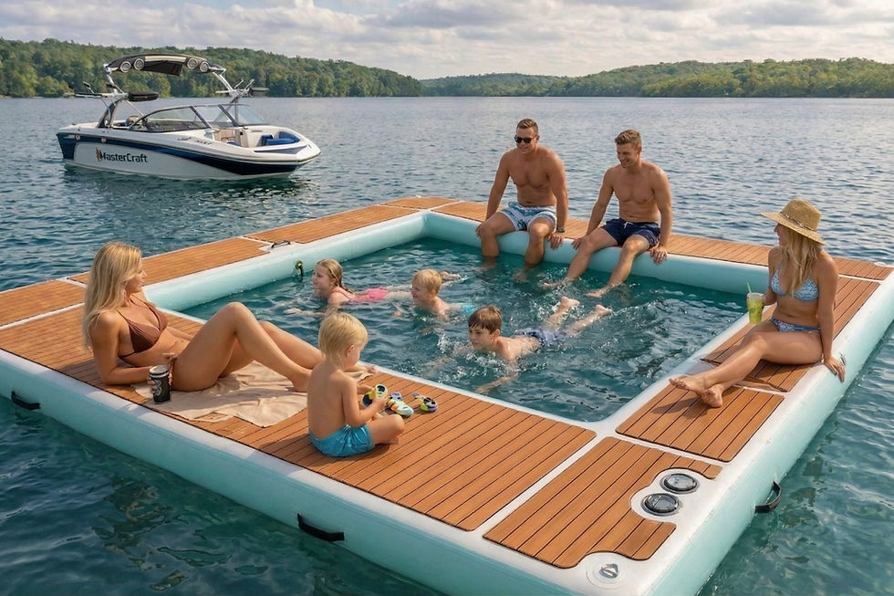 Thumbnail: image of paradise pad sea pool with people sitting on top by a super yacht.