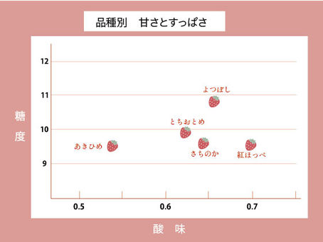 いちご5品種の甘さと酸っぱさ