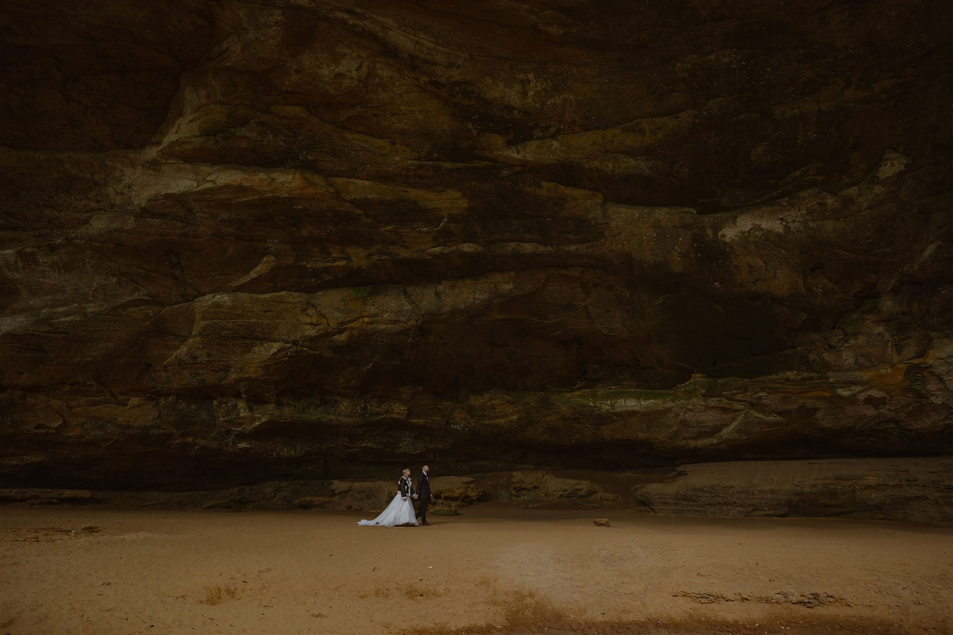 eloping couple portraits in the woods of hocking hills, an ash cave elopement in hocking hills, ohio waterfall elopement