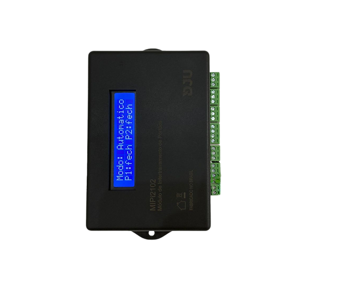 MIPi2102 visto de frente com display digital e botões de configuração – DJU Automação.