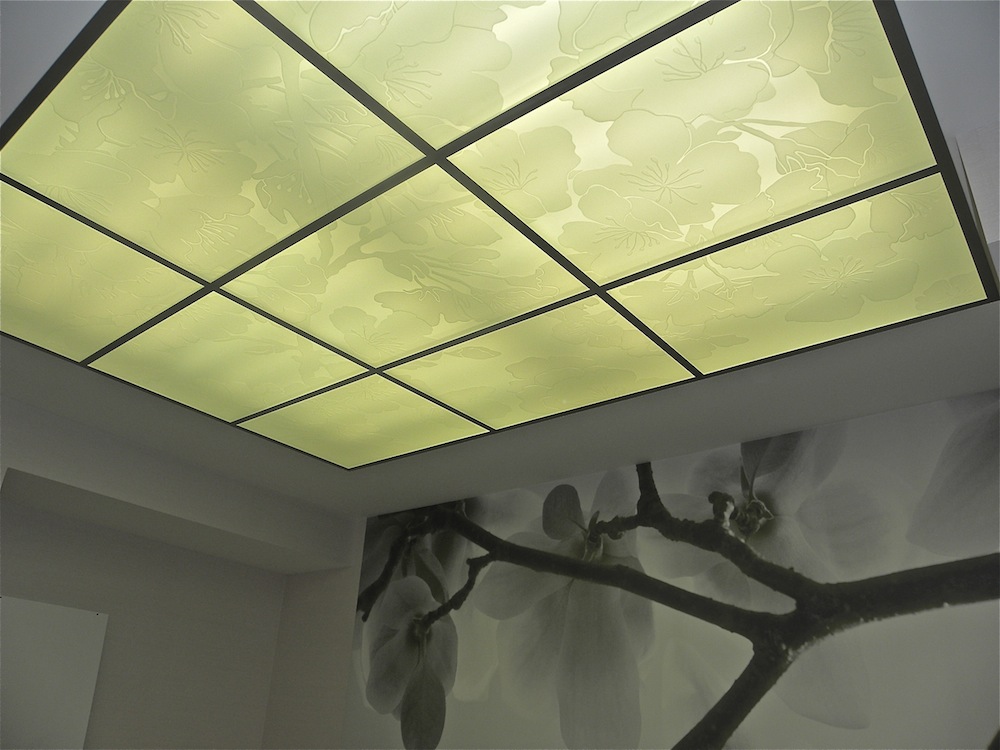 потолочный витраж с глубоким матированием рисунка