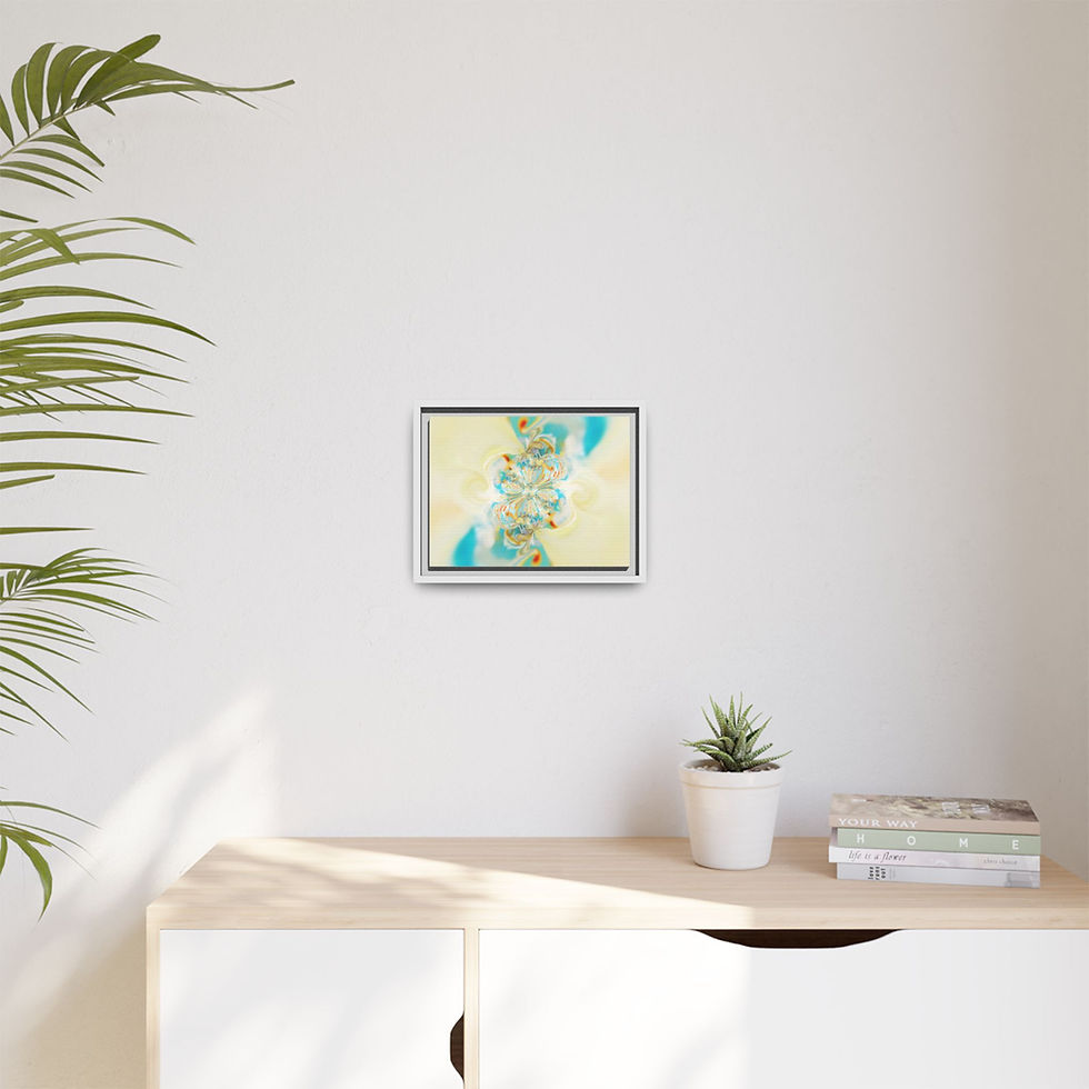 Thumbnail: Abstract Pastel Bloom Framed Canvas Art — Soft Turquoise & Yellow Wall Decor
