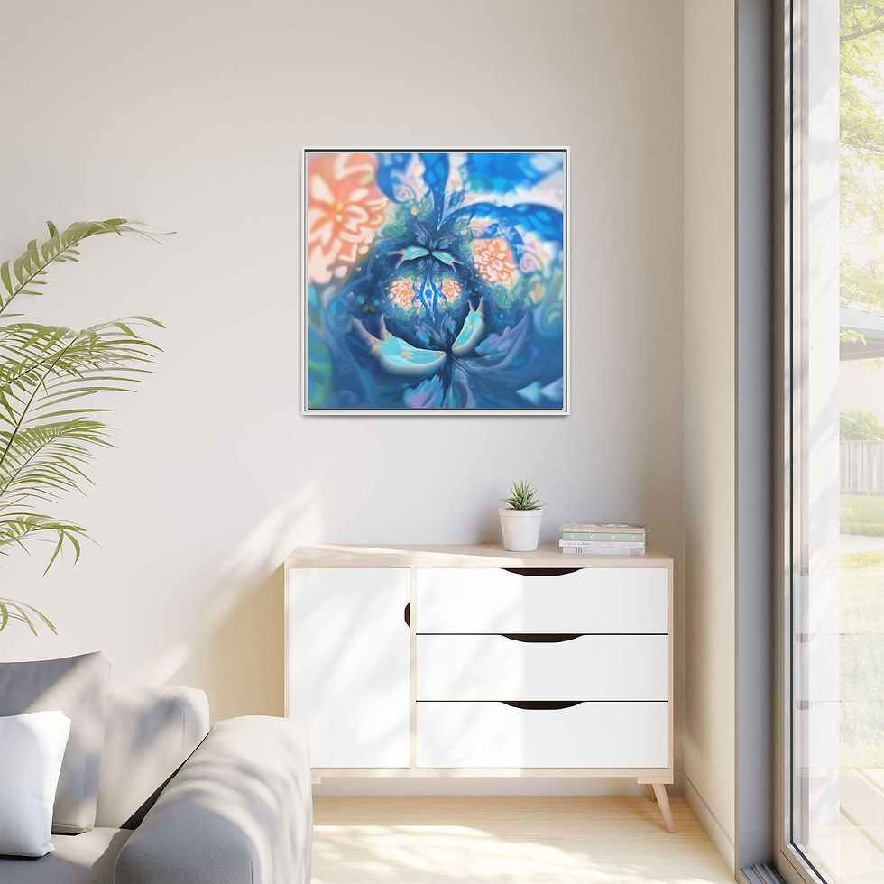 Miniaturbild: Framed Matte Canvas Wall Art — Abstract Blue Floral Dream
