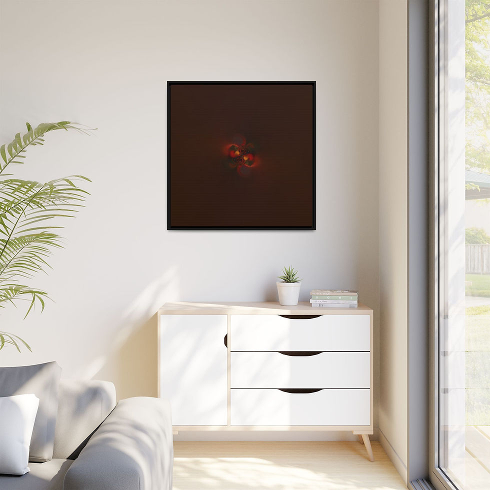 Thumbnail: Framed Matte Canvas Art — Abstract Red Bloom on Chocolate Background