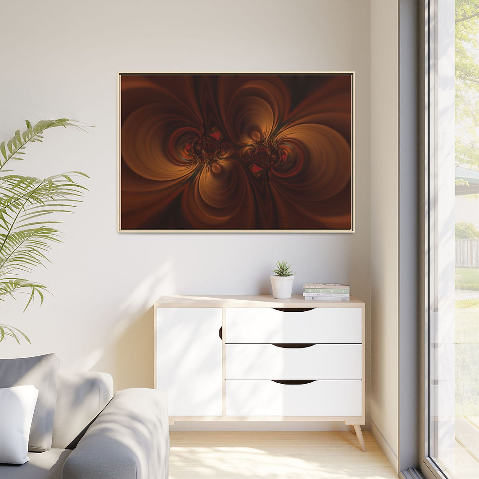 Thumbnail: Framed Matte Canvas Wall Art — Abstract Swirling Brown & Amber Panorama