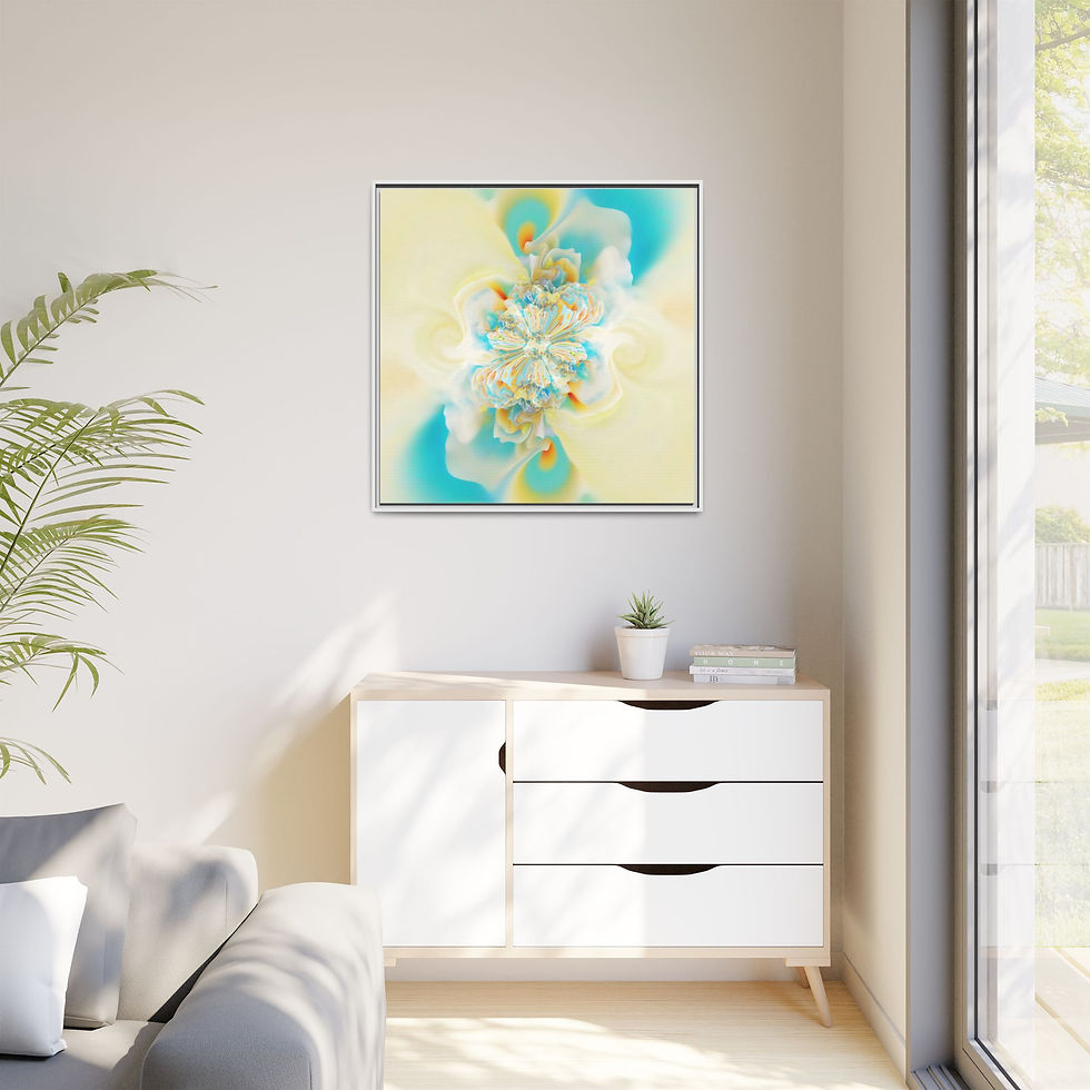 Thumbnail: Framed Abstract Floral Canvas — Pastel Blues & Yellows