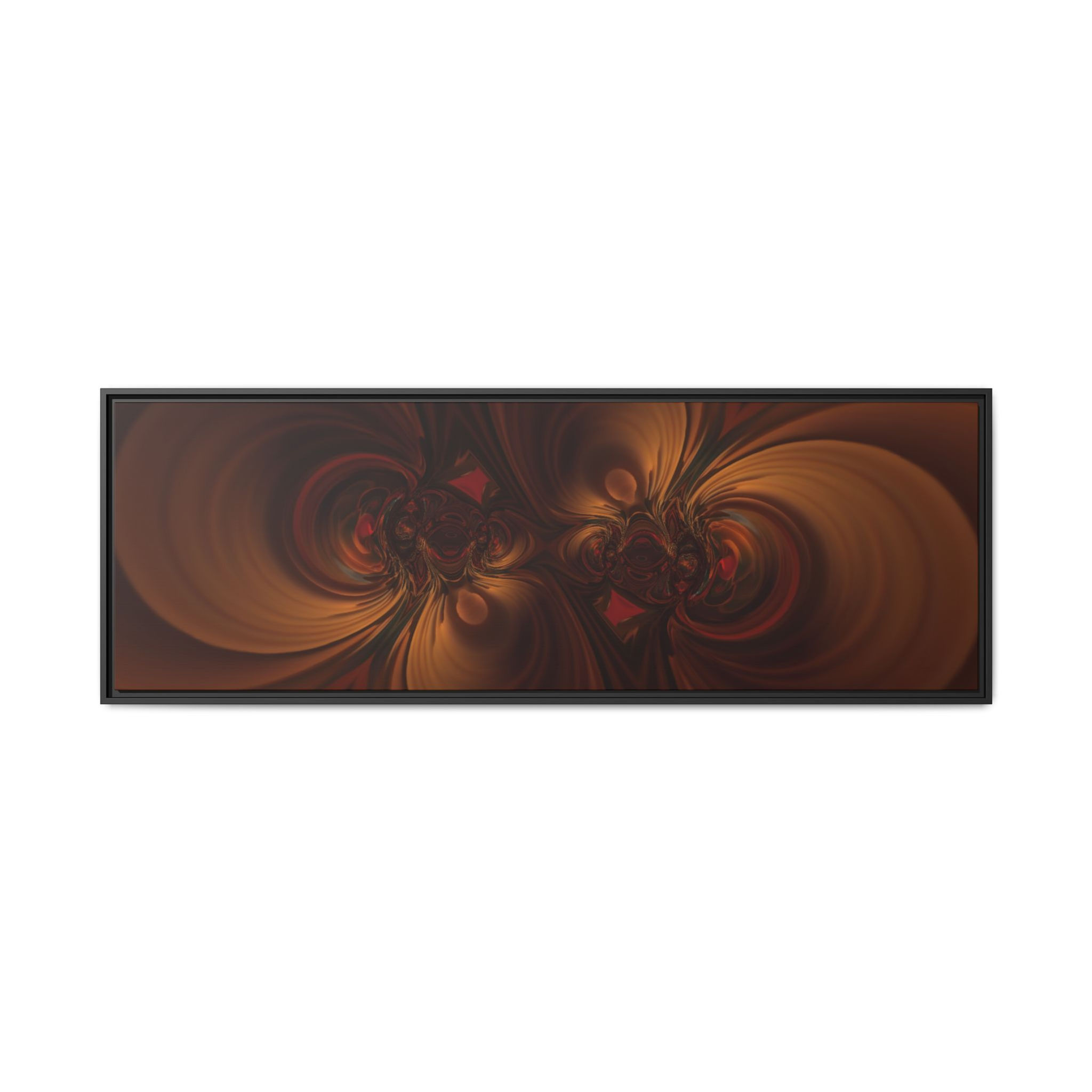 Framed Matte Canvas Wall Art — Abstract Swirling Brown & Amber Panorama