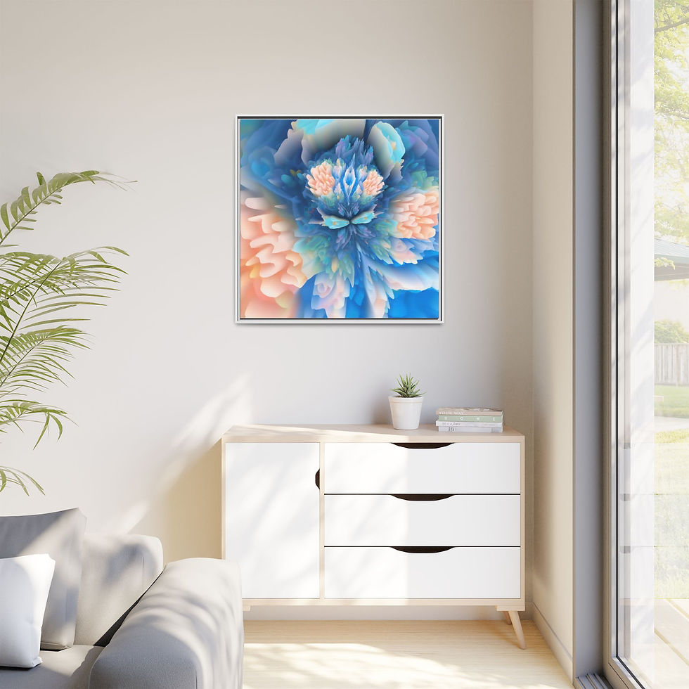 Thumbnail: Abstract Floral Canvas Print — Blue Peach Framed Wall Art