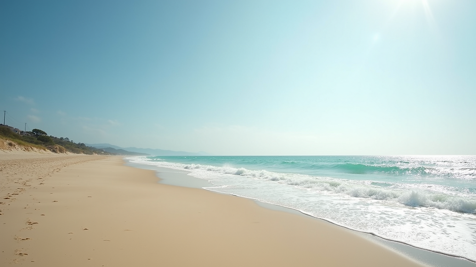 Eye-level view of a serene beach with gentle waves