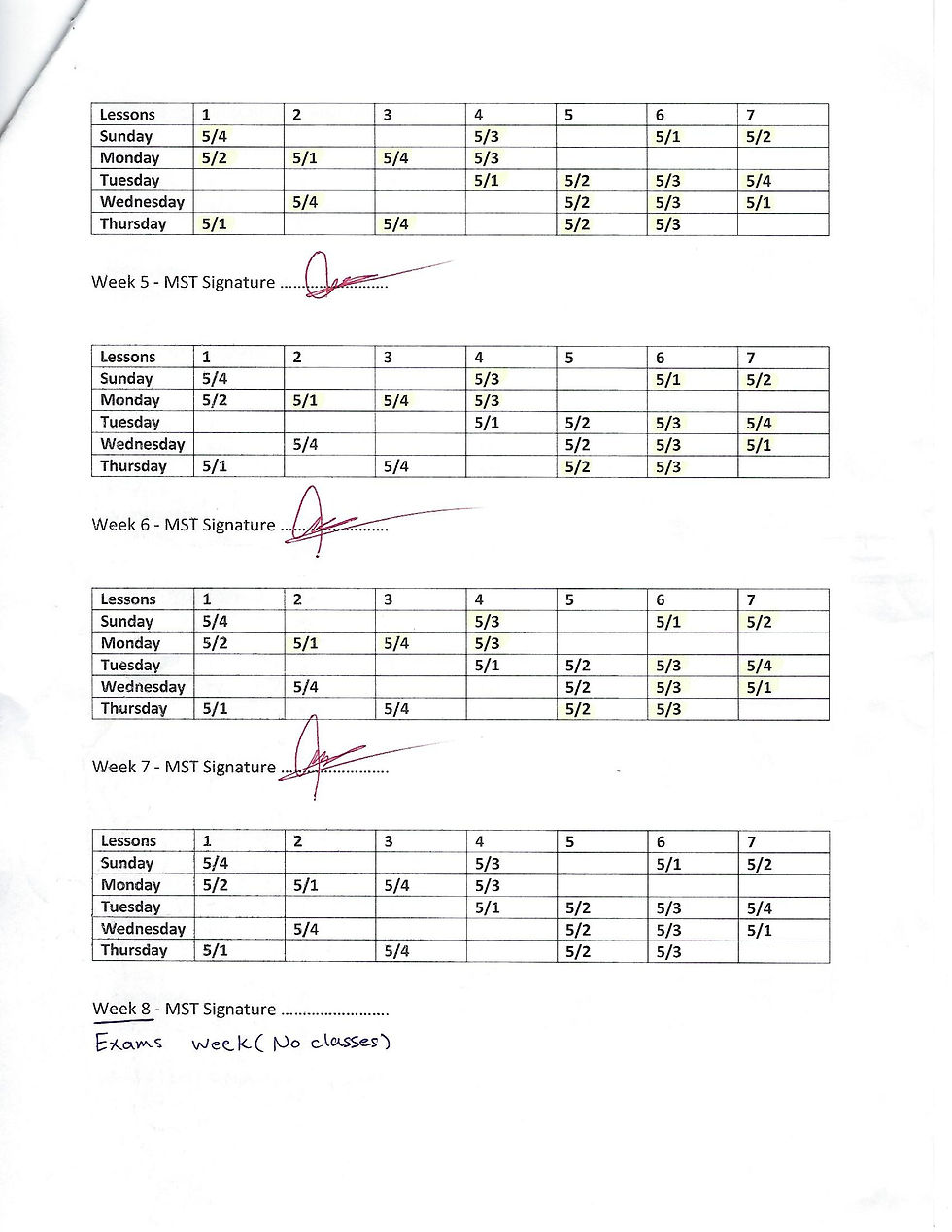 Classes attendance