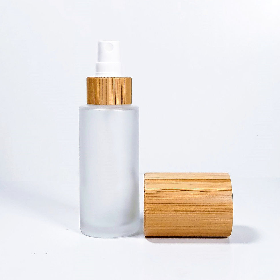 Miniature : Flacon avec Spray en Verre Givré pour cosmétiques avec son Bouchon en Bambou