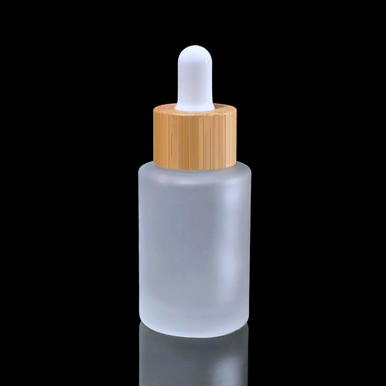 Flacon en verre givré avec pipette et bague en bambou pour cosmétiques - Bambou Ecopack Origin