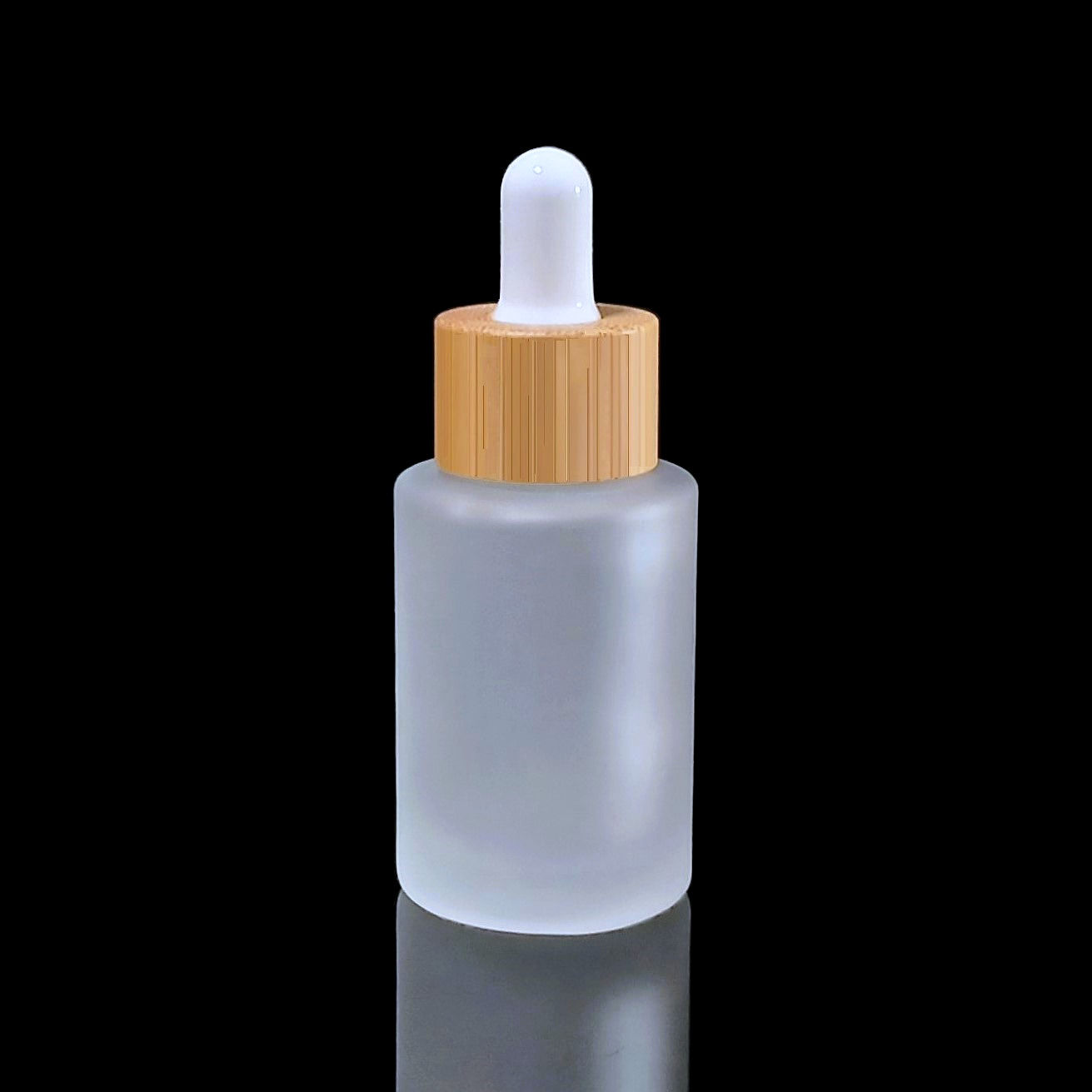 Flacon en verre givré avec pipette et bague en bambou pour cosmétiques -  Bambou Ecopack Origin