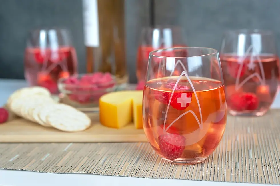 Thumbnail: Star Trek Stemless Wine Glass Decorative Etched Medical Emblem | Holds 20 Ounces