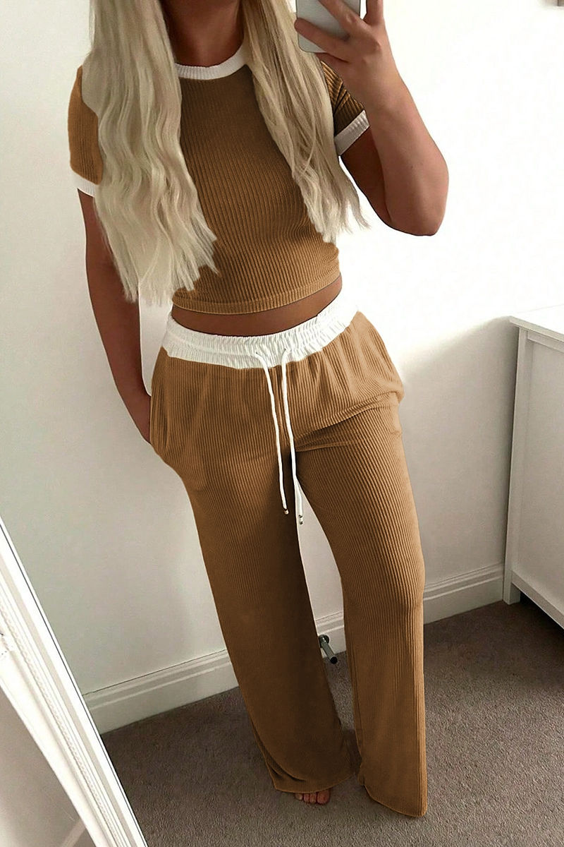 Thumbnail: Two Pieces Contrast Trim Round Neck Set