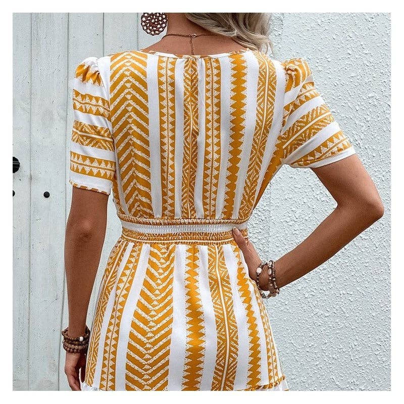 Thumbnail: Floral V-Neck A-Line Dress with Waist Cinching