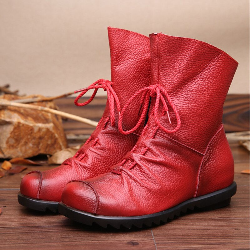 Vintage Style Genuine Leather Boots Flat Booties thatdesignermom