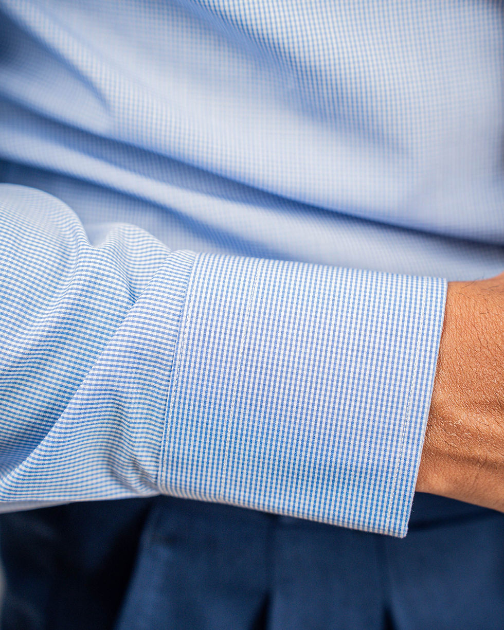 Miniatura: Camicia micro-check azzurra