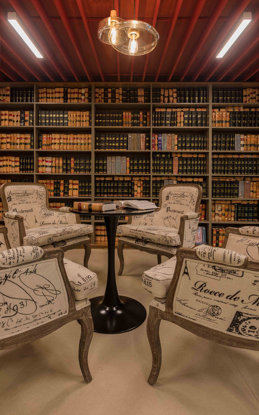 Law library reading room with chairs and books