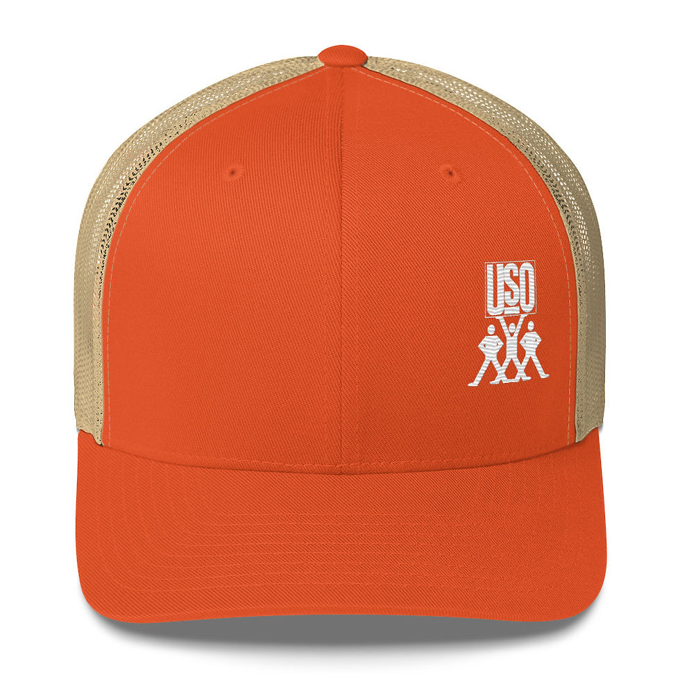 Thumbnail: Retro USO Cap in rustic orange/khaki front view 2