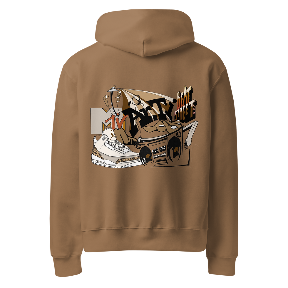 Thumbnail: Oversized 80's hoodie in vintage brown ghost back view hood down