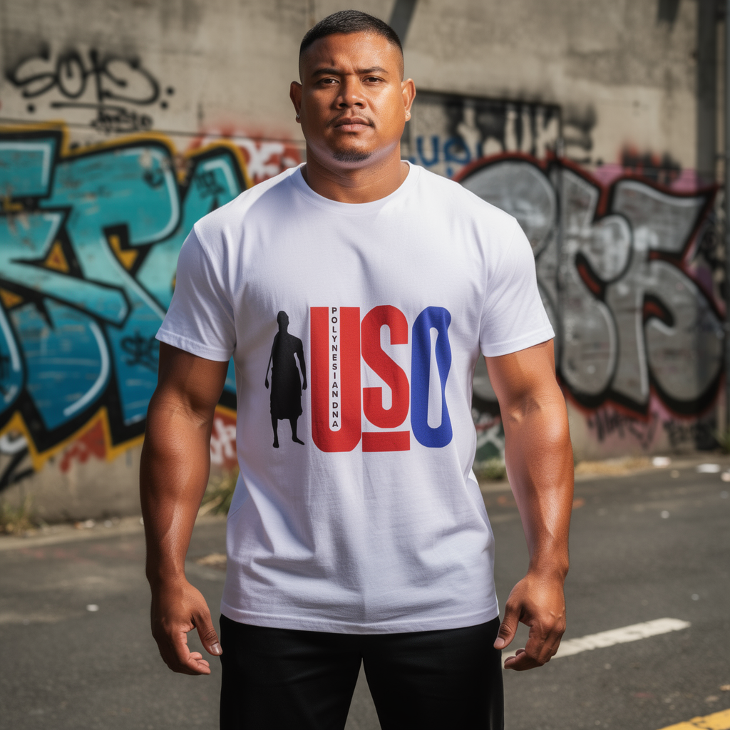685 USO tee in white male model front pose