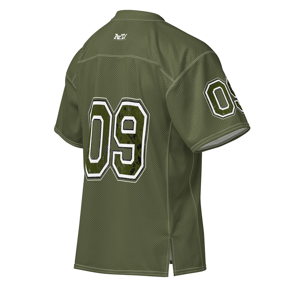 Thumbnail: Poly DNA Men’s Football Jersey in deep olive ghost back angle view