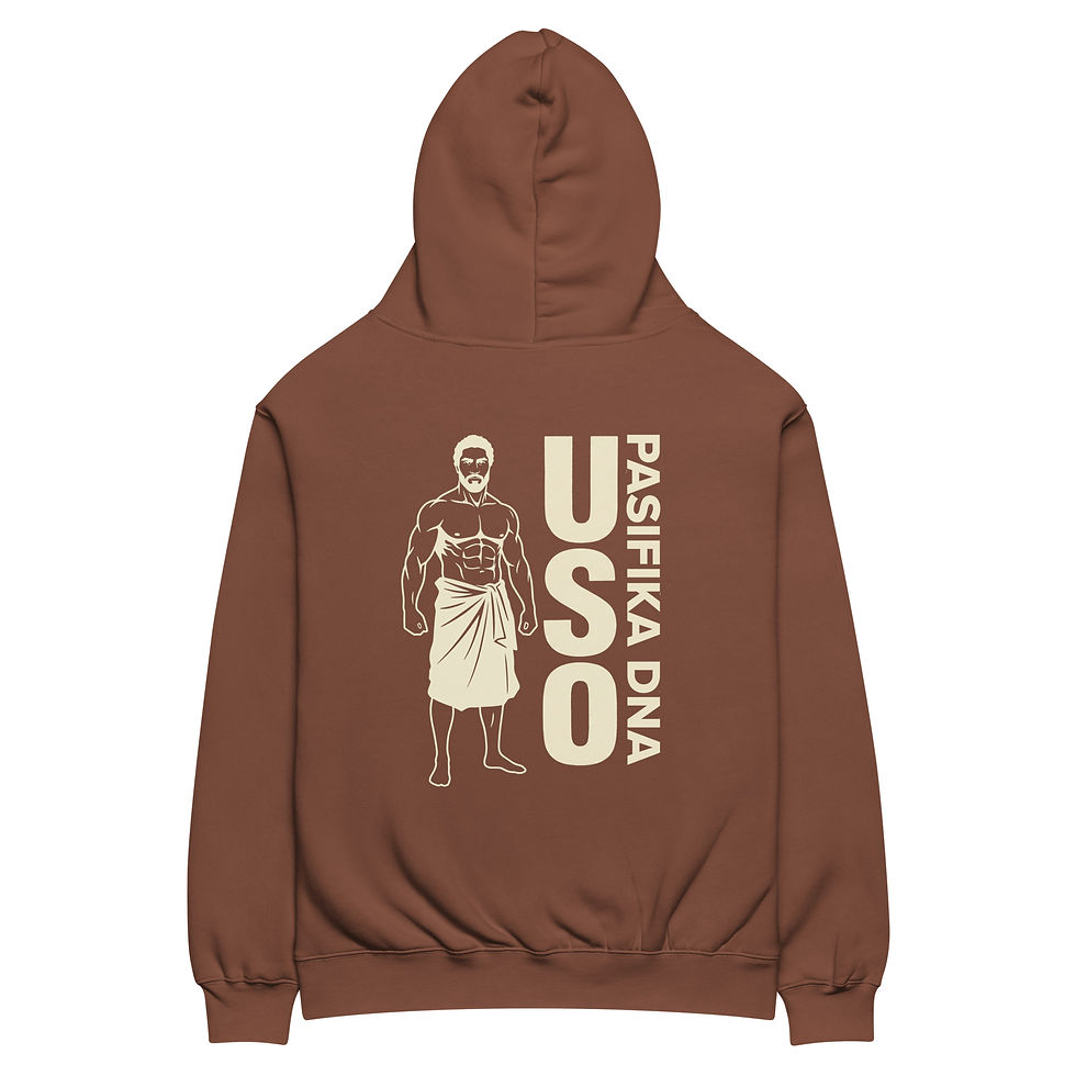 Thumbnail: Pasifika Men's Hood in chestnut flat back view with hood up