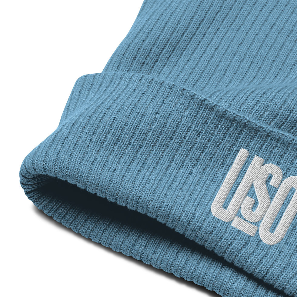 Thumbnail: Light blue ribbed beanie front close-up