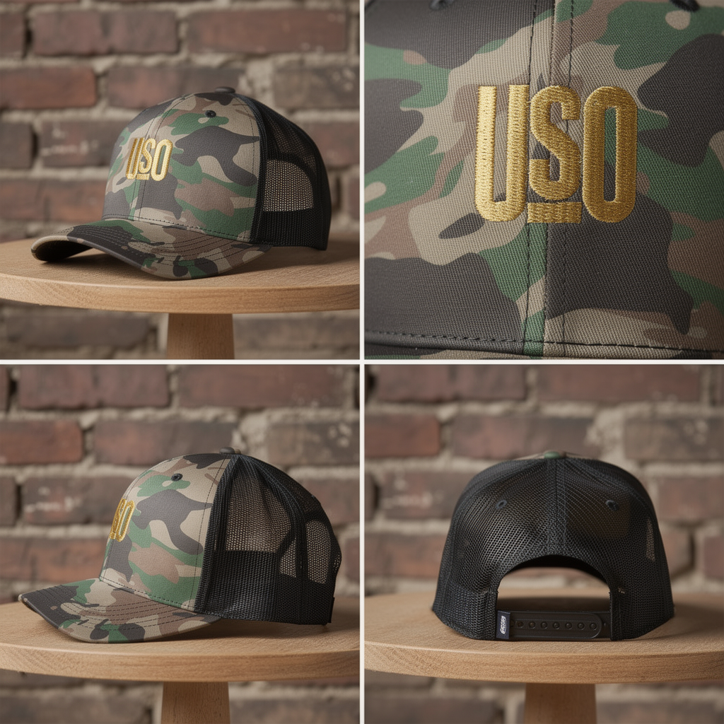 Camouflage trucker hat in different colors all views