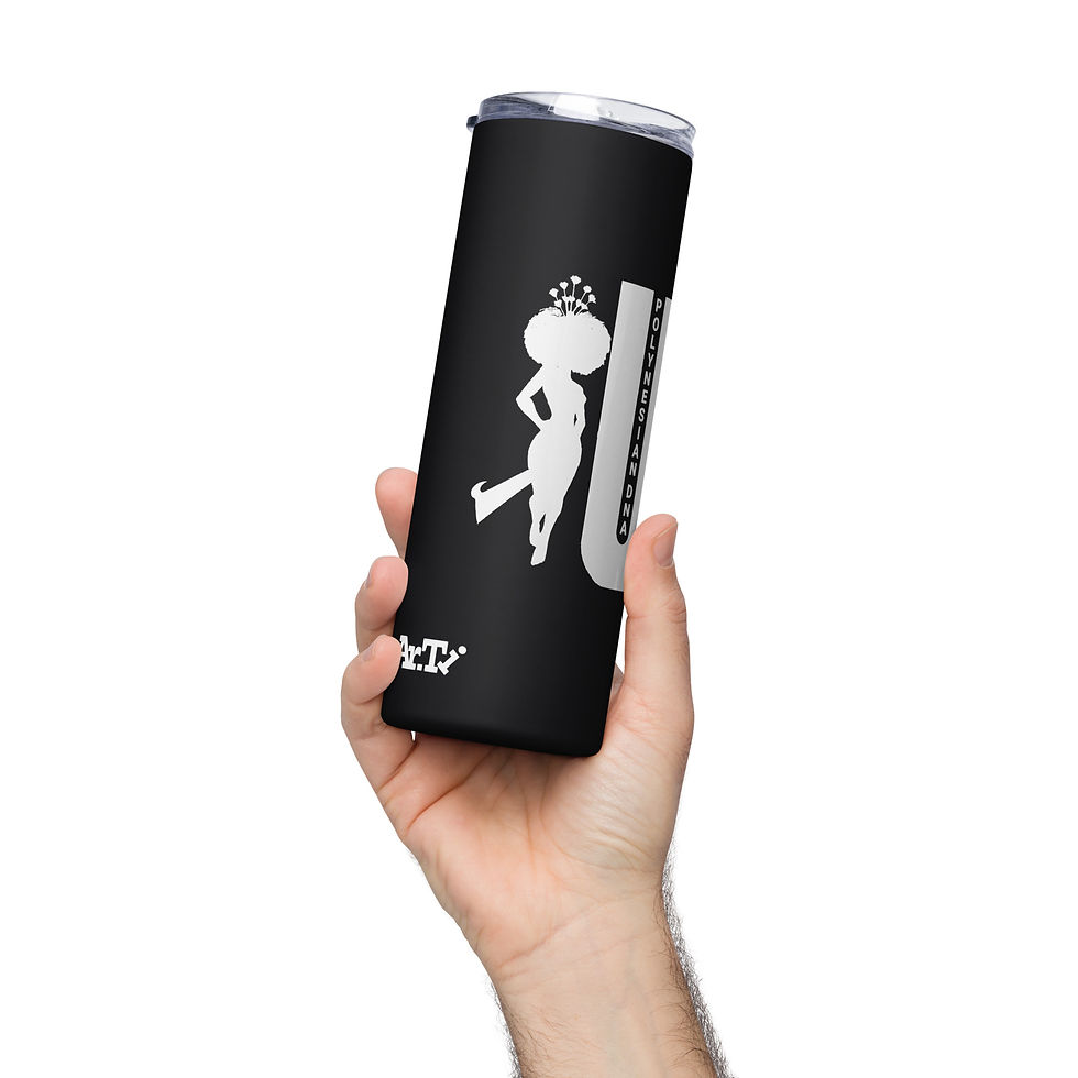 Thumbnail: Ar.Ti Stainless steel tumbler in black with USO design. Hand holding tumbler.