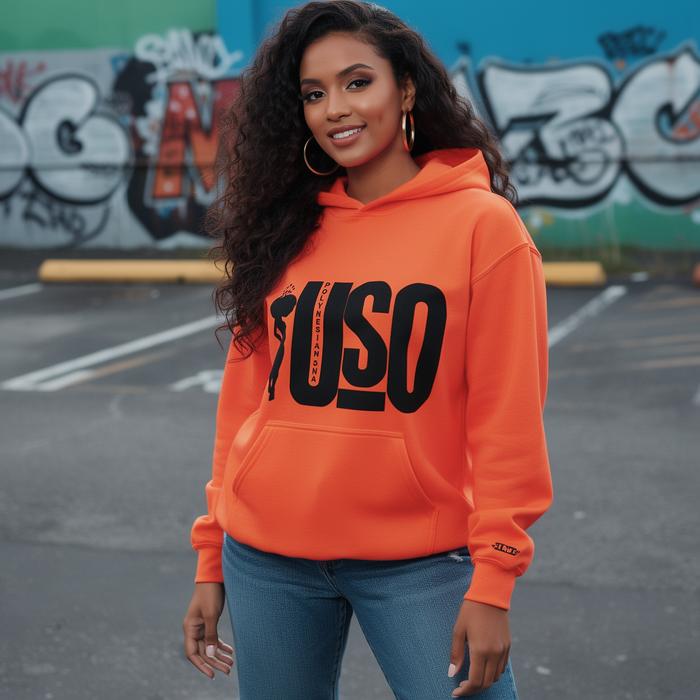Pop Hood Black Edition in orange female model front view